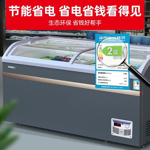 Xingxing (Xingx) Gefrierschrank kommerzieller Kombination Insel Schrank Displinett Schrank Horizontal Gefrierschrank Glasfrierkühlung Frisch Speicherschrank große Kapazität Gefrierschrank Supermarkt Ice Cream Display Schrank 500by 丨 1475*757*858 mm 丨 gerade Schrank