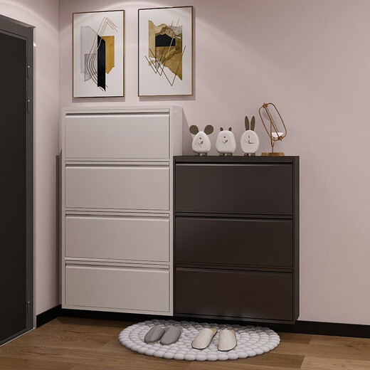 Gabinete de calzado Biwell Ultra-Dino 15 cm Corredor extremadamente estrecho Entrada Gabinete Entrada de entrada Puerta de almacenamiento Gabinete de almacenamiento Catadería de zapatos Integrado contra la pared 655 ancho de tres capas-Gris-Gris