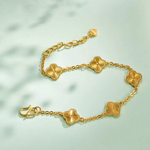 SHUIBEI STAR Gold Four-leaf Crocodile Bracelet 999 Gold Five-flower Bracelet Bracelet Bracelet Give my girlfriend a gift for Chinese Valentine's Day, Thick version, about 10g, more refund less supplement