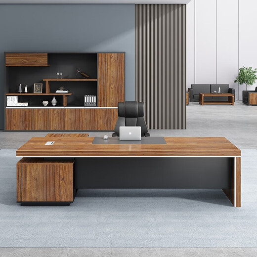 Checked Wood Checked Wood Boss Desk Office Modern Fashion Simple Supervisor Desk Manager Desk Large President Desk and Chair File Cabinet Walnut Color 1.8 Meter Boss Desk + Reclining Boss Chair