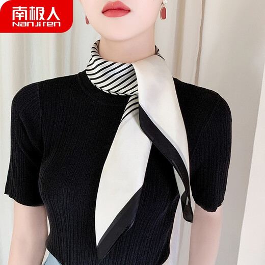 Antarctic scarf for women fashion stripes elegant ladies small square scarf versatile temperament decorative scarf wide edge stripes silver gray