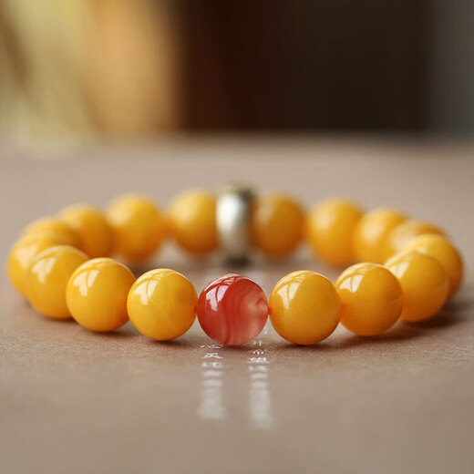 Longyin Beeswax Bracelet Amber Bracelet for Women and Men Baltic Chicken Butter Yellow with 925 Silver Birthday Gift YJ 10mm Thousand-Armed Guanyin Rat