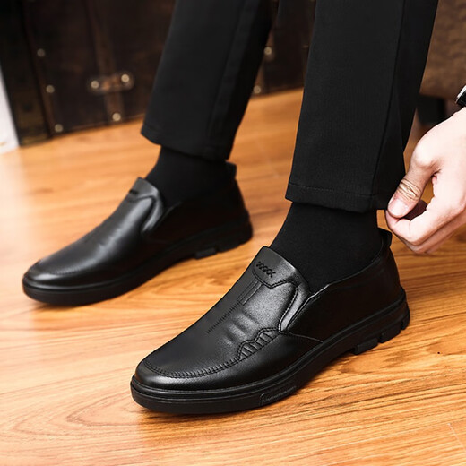Shiguangli Leather Shoes Men's Over-the-Toe Business Casual Shoes Men's Shoes Comfortable Daily Driving Slip-On Peas Shoes Dad Shoes Men's Casual Leather Shoes Black Size 40