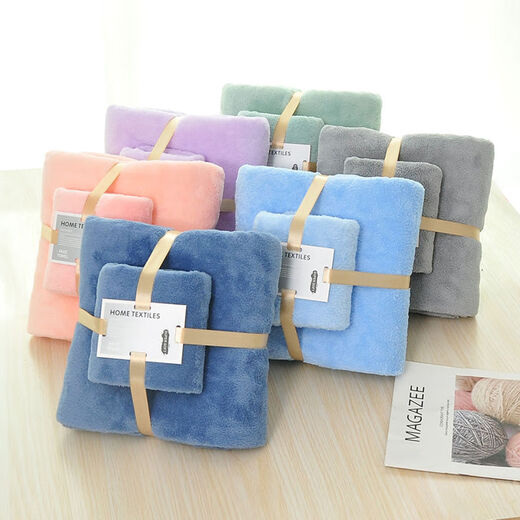 Yasidi towel and bath towel two-piece set adult thickened large bath towel for men and women bathing household water-absorbent quick-drying face wash towel light gray 350g towel + bath towel