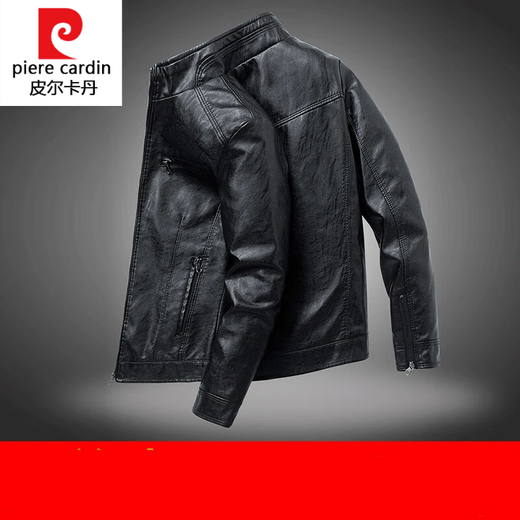Pierre Cardin leather jacket men's 2025 new autumn and winter velvet thickened handsome casual motorcycle jacket leather jacket K new product black 1302 regular M