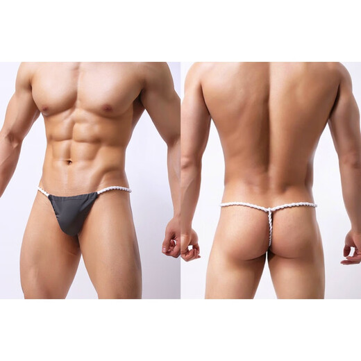 
Wenshiou Sexy Thong Men's Sexy Underwear Mini Thin Strap Thong Ice Silk Butt Lifting Teeth C-shaped One-piece Thin Ice Silk Black M European Size (1.9-2.2 feet)