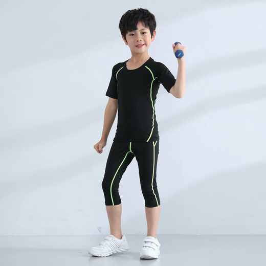 
Children's sports suit men's tights suit short sleeves inner wear basketball training suit fitness running base graded pants boys football uniform 825+826 white S size