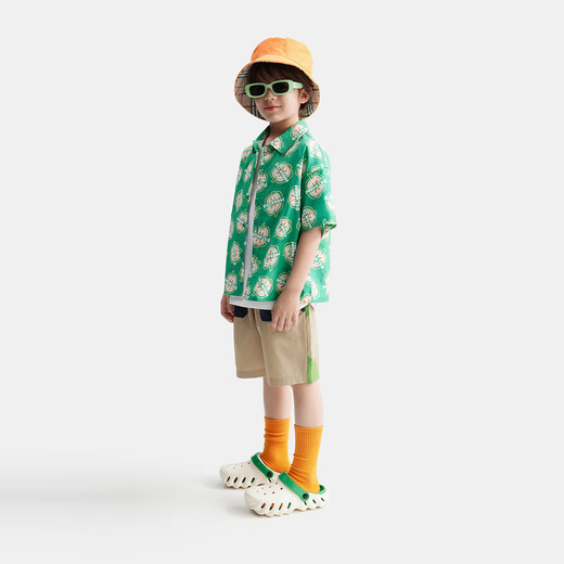 MQD (MQD) MQD children's clothing boys summer printed shirt green fruit pattern trendy full version short-sleeved shirt forest green 140