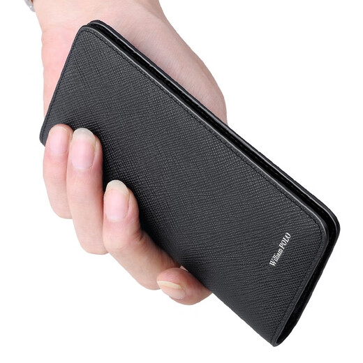 
WILLIAMPOLO Emperor Paul 17cm men's long wallet card bag thin style without folding whole 100 yuan cowhide card bag black cross pattern simple length 17.2cm