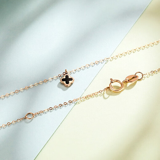 Mengjinyuan 18K gold necklace, gold 750 four-leaf clover clavicle chain for women, birthday gift for girlfriend, 45cm, about 0.58g