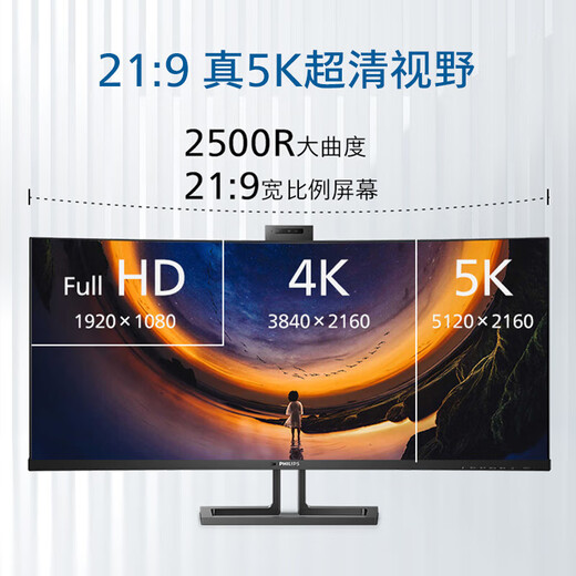 Philips (PHILIPS) 40-inch fish screen 5K curved monitor 21 9 Thunderbolt 4 smart dual-core HDR hardware anti-blue light with camera computer display 40B1U6903CH