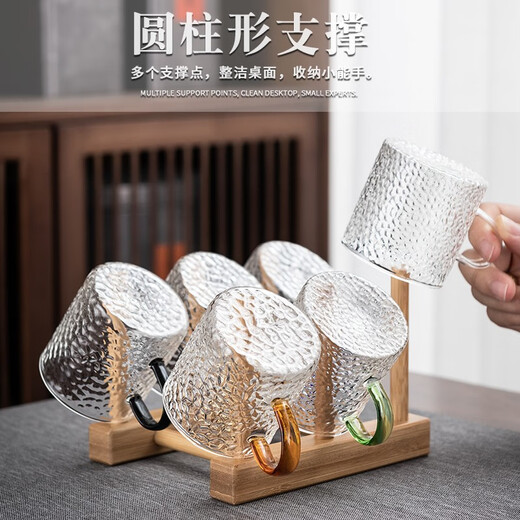 Zhengyang glass tea set set for home small set of Kung Fu tea cups simple transparent black tea tea set office living room tea elegant pot (dragon cup/six colors) cup holder + rectangular (striped) white