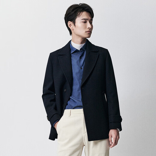 Annonce Bird Mabel Men's Winter Men's Business Fashion Twill Couleur pure Exquise Laine courte grande revers Coat Men Men's Twilight Blue 48 (175/96)