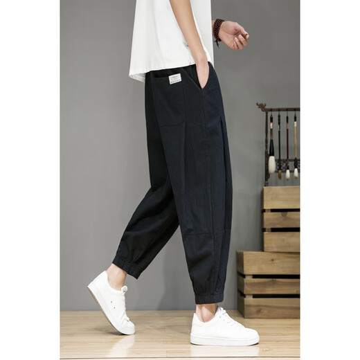 Pangpang Home Casual All-Match Pants Men's Summer Thin Large Size Loose Japanese Retro Wide Legs Ties Body Carrot Harem Pants Black 4xl 170-190Jin [Jin equals 0.5 kg]