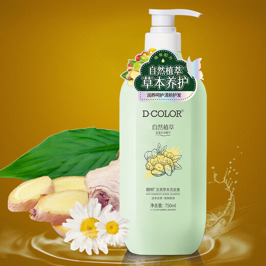 Dicai Ginger Shampoo Herbal Old Ginger Juice Refreshing Fluffy Anti-dandruff Moisturizing Soft Men and Women Shampoo 750ml