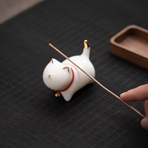 SUSHI CERAMICS mutton fat jade porcelain tea set accessories tea pet gold painted kitten J0876
