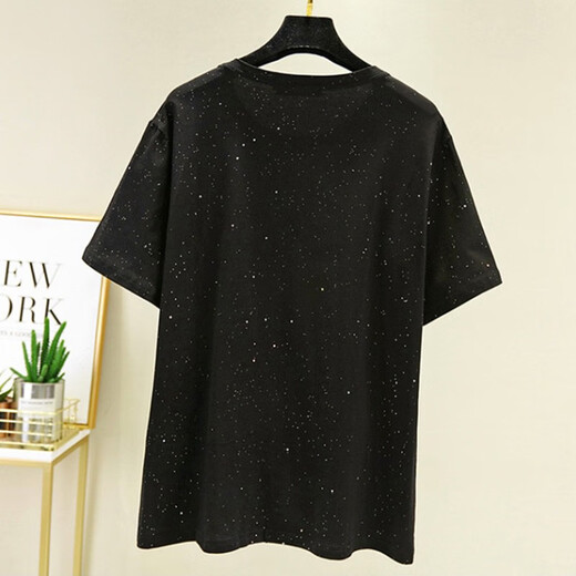 Shanidoluo Gran tamaño Fat Sister Clothing Nuevo producto Producto Fat Pertane Mirando Camiseta de tapa de diamante de hierro Camiseta 16817 Negro-Preesación de 3 días Envío 2xl Recomendado 140-160Jin [Jin equivale a 0.5 kg] para usar