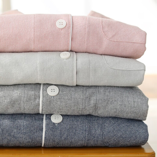 Miandao couple pajamas for women spring and autumn long-sleeved trousers simple plaid brushed suit solid color embroidered home clothes green plaid (women's style) S