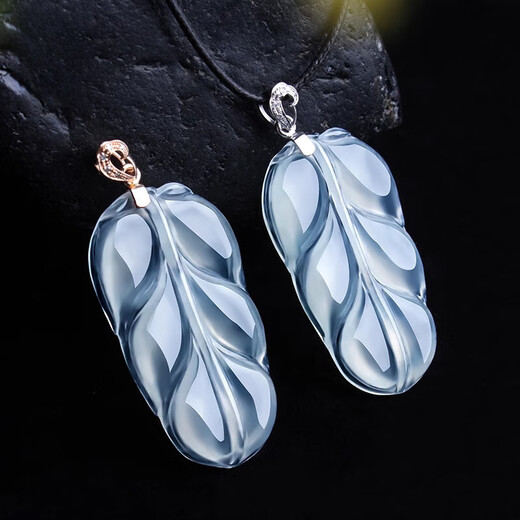 Fat Donglai same style 18k gold leaf pendant Baibo ice jade jade gold branch jade leaf jade pendant 18k gold inlaid with jade white gold buckle