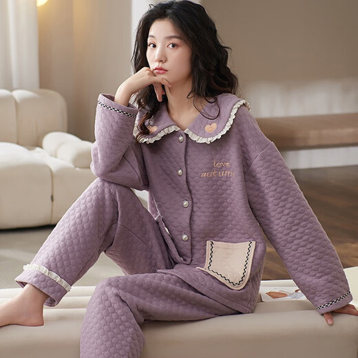 
Comfortable shirt for women, winter pure cotton long sleeves, autumn and winter warmth thin cotton air cotton mezzanine, women's warm home clothing MC15268 M (recommended 80-100 Jin [Jin equals 0.5 kg])