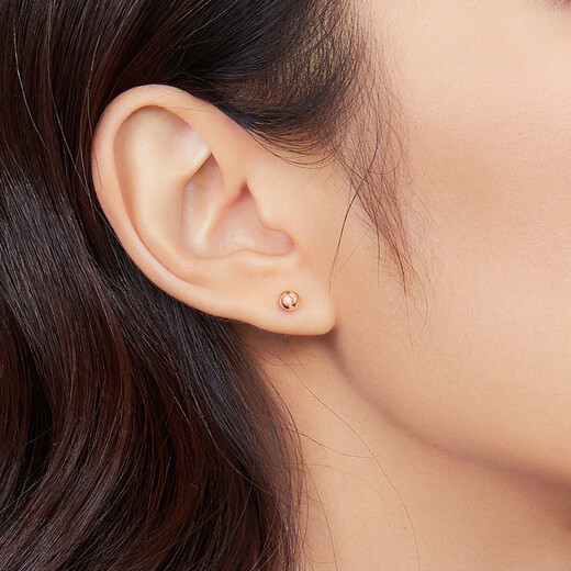 Lukfook Jewelry 18K gold simple gold bead earrings and earrings as gifts L18TBKE0100R Total weight 0.40g rose color small version with K gold silicone ear plugs