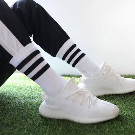 阿迪达斯 （adidas）长筒袜男袜子新款三条纹运动袜吸湿排汗透气亲肤 FH6628白色三条纹弹力运动袜 3942