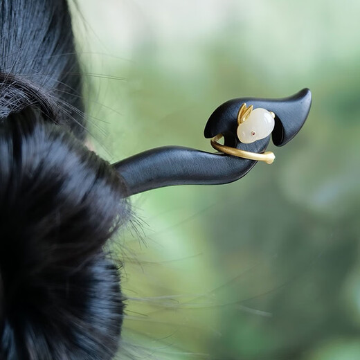 AIF Black Sandalwood Hetian Jade Rabbit Hairpin Women's Ancient Style Hairpin Hair Accessory Valentine's Day Birthday Gift for Girlfriend and Wife Black Sandalwood Jade Rabbit Hairpin