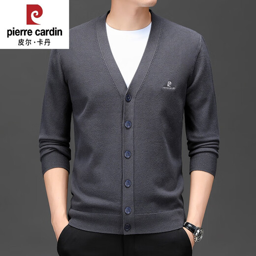 Pierre Cardin High-End-Herren-Woll-Strickjugend Herbst Top T-Ausschnitt Pullover dünne Geschäfte Casual Herrenjacke Reis Gray S 165