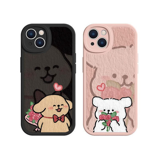 昙蓓漫适用苹果15情侣手机壳线条小狗iPhone14情侣p60捧花reno9小米vivo 罗兰紫黄狗-XP12588 华为拍此项留言客服备注机