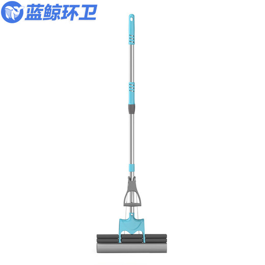 蓝鲸环卫 免洗拖把海绵滚轮式胶棉拖把【蓝色38cm双排配1拖头】LJHW-9764