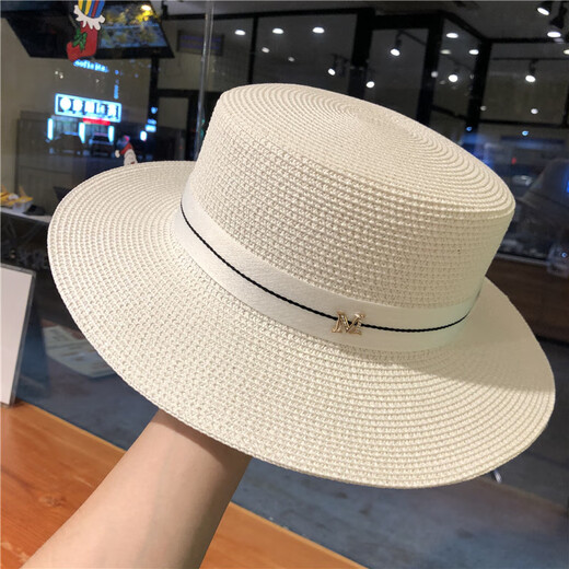 Young Sun Protection Sol Gat Sol Sombrero de paja Mujeres de primavera y verano Paja tejido Europeo y Americano Fashion Fashion Beach Beach versátil sombrero de sol beige de una talla (55-60 cm)