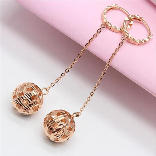Fat Donglai's same color gold earrings for women 18k rose gold shiny ball ear buckles versatile earrings ball earrings (pair of rose gold)