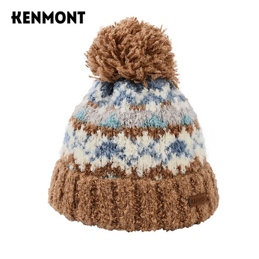 Kenmont alpaca terry jacquard knitted hat for women in autumn and winter to prevent cold and warm wool ball ear protection beanie 9442