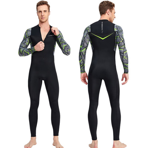 Youbei men's swimsuit wetsuit one-piece long-sleeved trousers large size sun protection quick-drying diving snorkeling surfing jellyfish suit swimsuit black floral sleeves + swimming cap + swimming goggles + handbag M Recommended weight 120-140