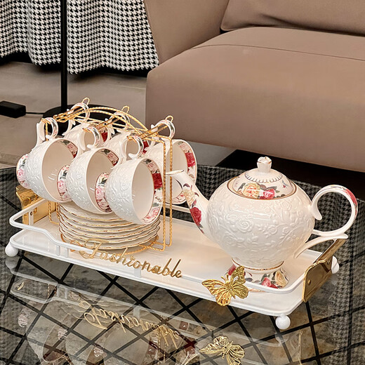 QIPAI high-end tea set set for moving into a new home, wedding gift, complete tea set for home hospitality, ceramic teapot, teacup, high-end tea set, 15-piece set, 847 gift box