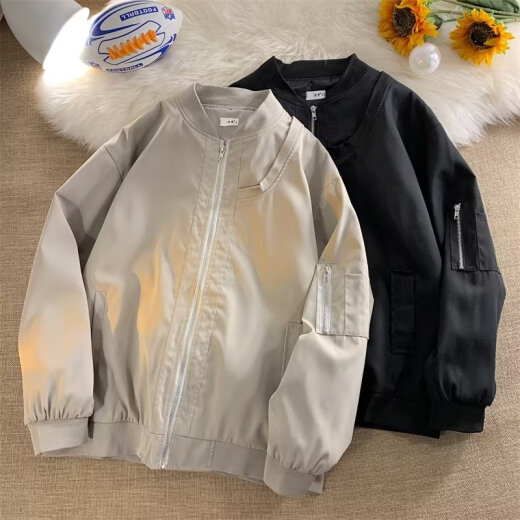 Einfachheit American Street Retro Baseball Uniform Männer Frühling und Herbst Neue Nischendesign Trendy Marke Loose Bomber Jacket Letaotao-7374 Gray L.