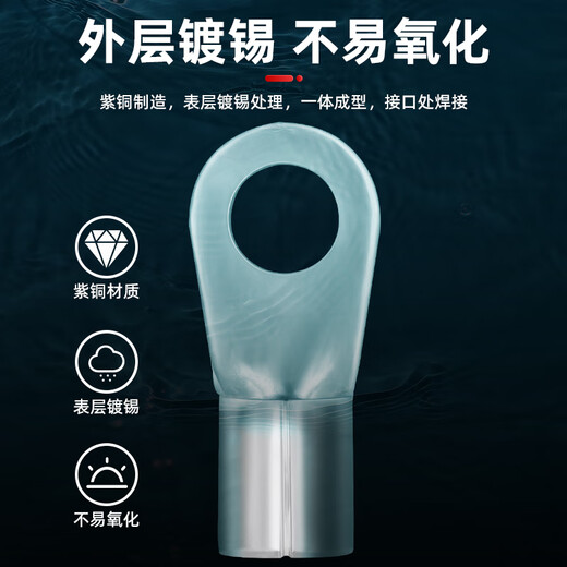 Andatong RNB copper bare terminal O-type cold-pressed national standard thickened copper welding round terminal block national standard RNB38-8 (50 pieces)