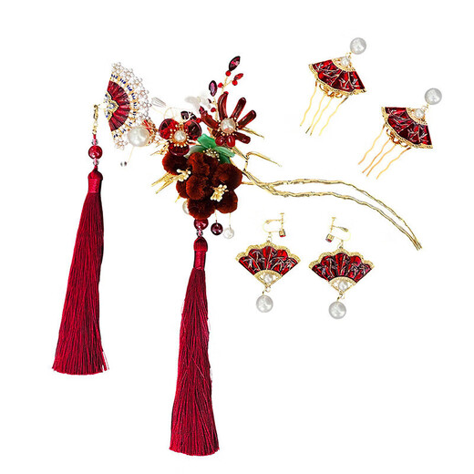 Ancient new Chinese style red tassel headdress bride Xiuhe suit temperament ancient style toasting suit hair accessories temperament style bridal headdress set