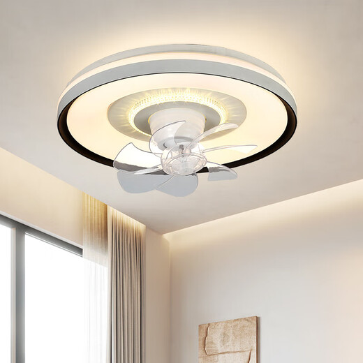 V-Power Schlafzimmer Lüfter Licht integriert intelligente Fernbedienung LED LAMP Lamp Restaurant Deckenleuchte mit Ventilator Guangdong Zhongshan Lampe 9904-J Schwarz-J-Rand-96W Nicht-Oaura-Leuchten-360-Schüttlerin Installation