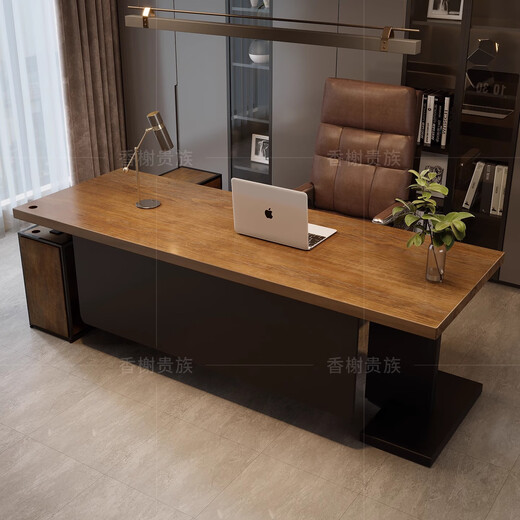 Champs Nobles all solid wood desk with side cabinet general manager office high-end log large board boss desk computer desk executive desk single table 220 long * 80 wide * 75 high New Zealand pine wood thickness 5cm