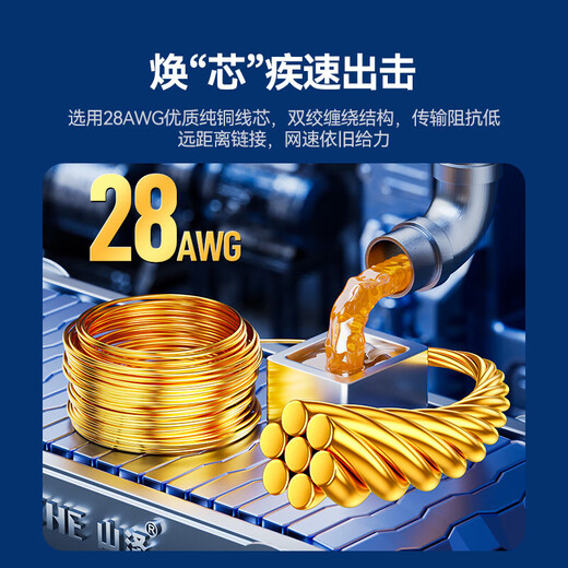 山泽 七类网线 工程级CAT7类八芯双绞纯铜镀金双屏蔽高速万兆网络跳线 电脑家用宽带成品监控连接线 2米-黑色 CAT-702H