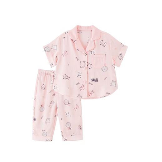 
Yingshi (YEEHOO) [same style in the mall] Yingshi children's home clothing suit for boys and girls Tiansi short-sleeved cardigan top trousers pajamas crystal powder YZJCJ12003A 110 cm