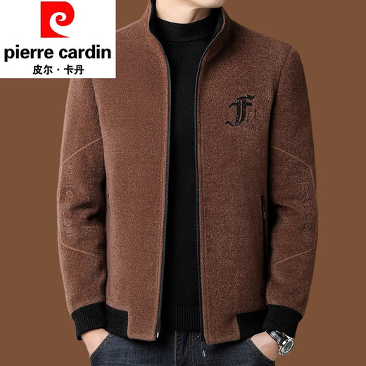 Pierre Cardin High-end Light Luxury Wool Jacket Men's Short Stand-up Collar Wool Jacket 2025 Winter Cotton Thickened Warm Coat Caramel 2207 180/XL Recommendation 140-155Jin Jin equals 0.5 kg Wear