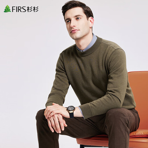 Shanshan (sapins) Pure Pull Pull Pull pour hommes pour hommes et hiver Nouveau cou rond Base de cou chaude décontractée pull épais 677 kaki L (175)