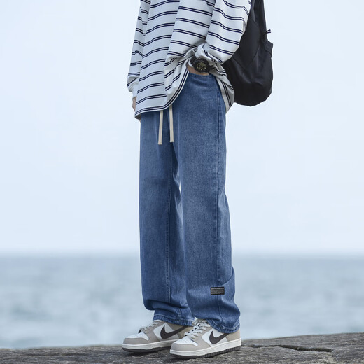 Shelley Jones美式复古牛仔裤男春秋季新款直筒休闲长裤潮牌高街青少年阔腿裤子 K826浅蓝色 2XL [建议140-160斤]
