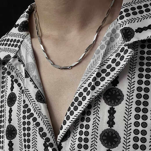 MOLC necklace men's trendy personality simple titanium steel chain silver diamond-shaped bamboo leaf chain women's Japanese and Korean hip-hop clavicle chain gift L2253 diamond-shaped bamboo leaf chain 60CM