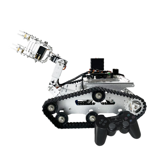 Three degrees of freedom vehicle-mounted manipulator smart car TR300P track chassis STM32 master control PS2 handle/Bluetooth APP control customized model silver PS2 control set + MS10 servo
