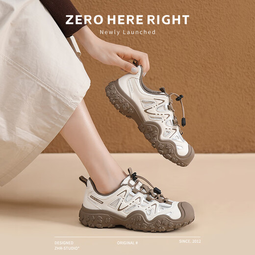 ZHR登山鞋女户外徒步运动鞋子女轻便厚底透气女鞋 G683 米棕 39