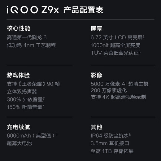 vivo iqoo z9x [Национальная субсидия] 8 ГБ+128 ГБ yaoye Black 6000mah Батарея 4 нм Snapdragon 6 Snapdragon 6 Panshi Architecture E-Sports Мобильный телефон мобильный телефон