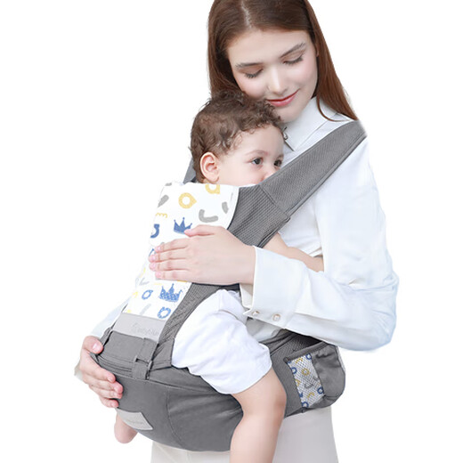 新安代婴儿背带腰凳宝宝抱娃神器多功能前抱式减震坐垫硅胶防滑坐凳-灰